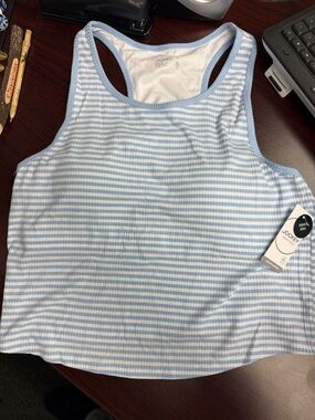 Jockey Light Blue & White Striped Racerback Tank Top